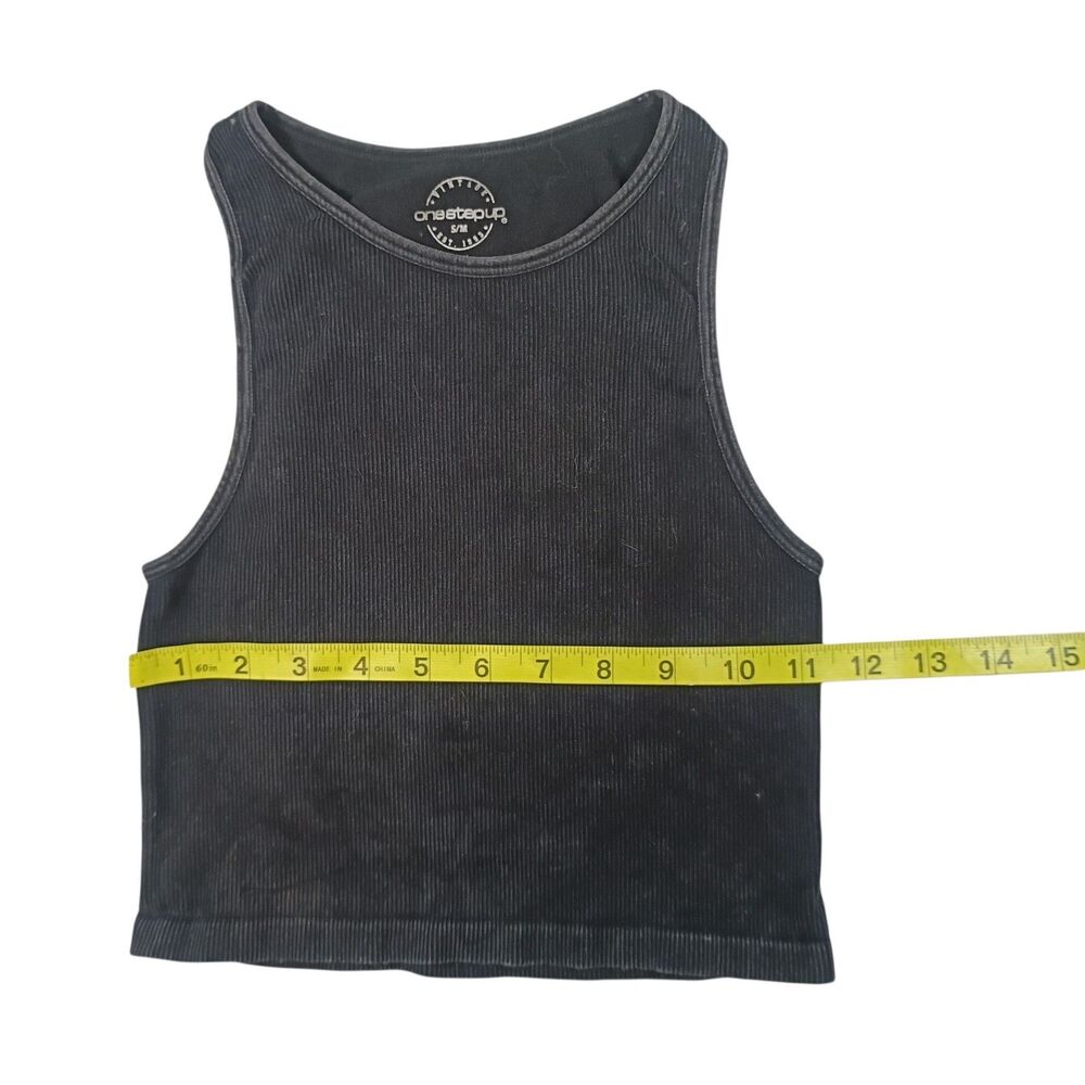 One Step Up Black Cropped Tank Top Scoop Neck Knit Cotton Spandex Size S/M - Picture 4 of 6
